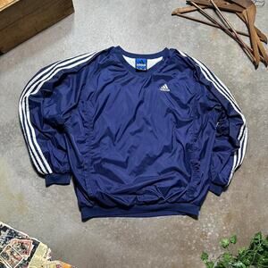 Vintage 90s Adidas Team Striped Windbreaker Jacket Mens XL Blue White Pullover